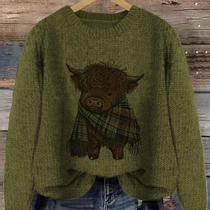 Francesca | Women's Cozy Crewneck sweater  - Color:Olive Green;Size:XS