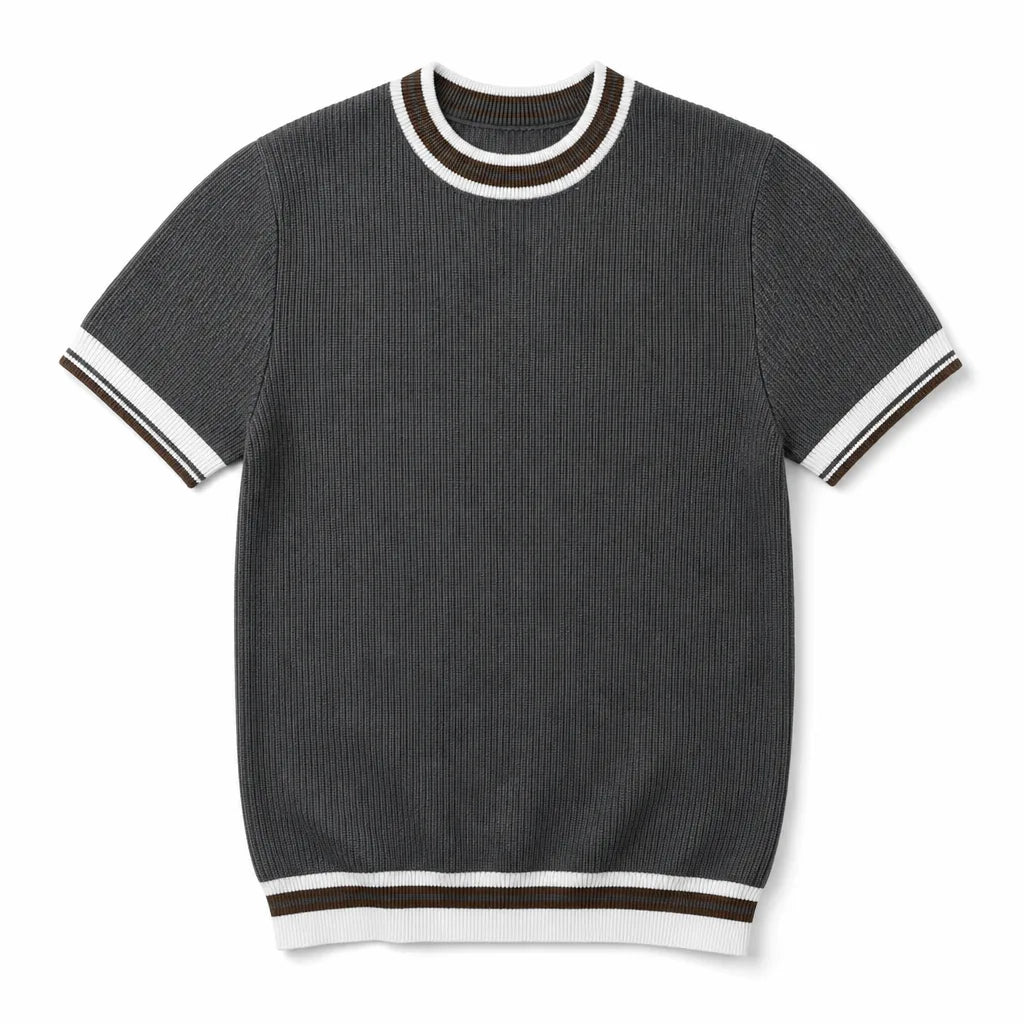 Fred Striped Knit Tee - Color:Gray;Size:S