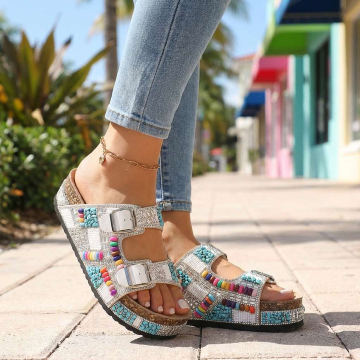 Samantha Beaded Platform Slides