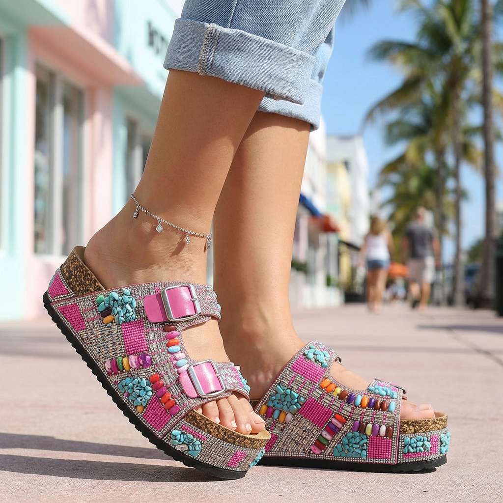 Samantha Beaded Platform Slides