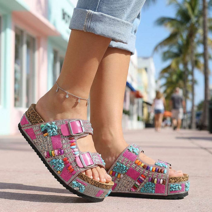Samantha Beaded Platform Slides