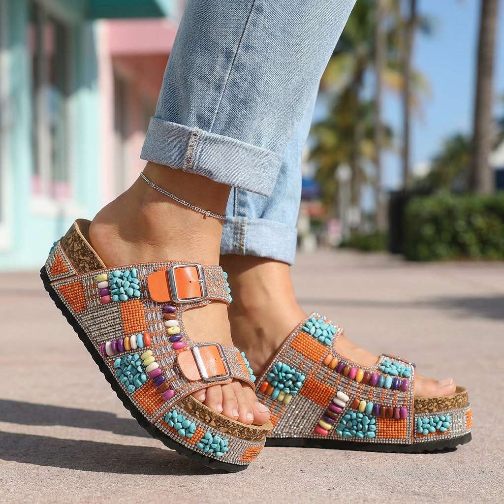 Samantha Beaded Platform Slides