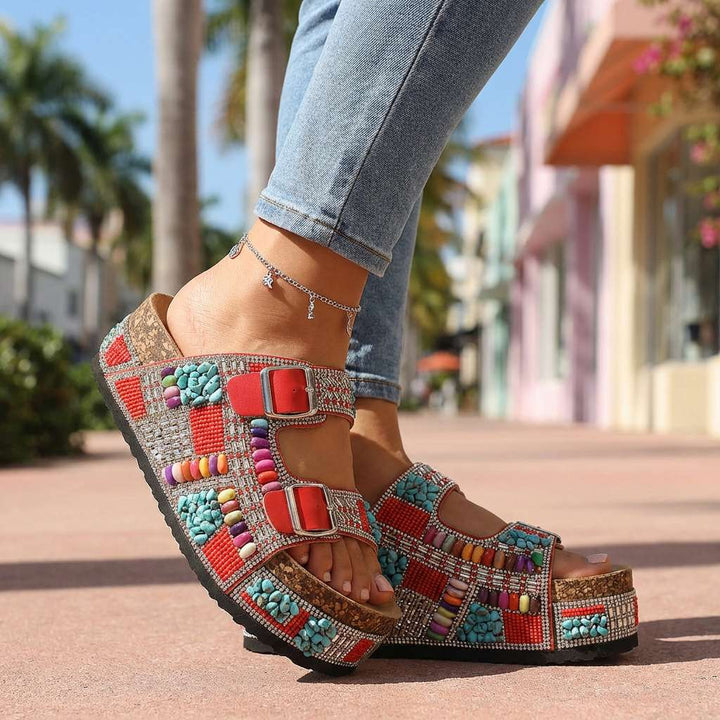 Samantha Beaded Platform Slides