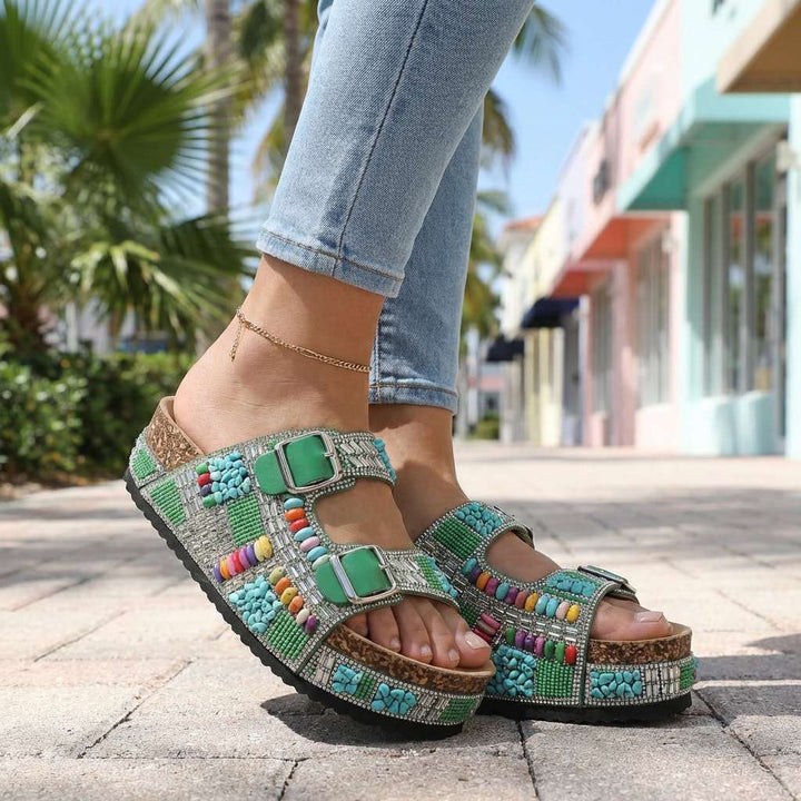 Samantha Beaded Platform Slides