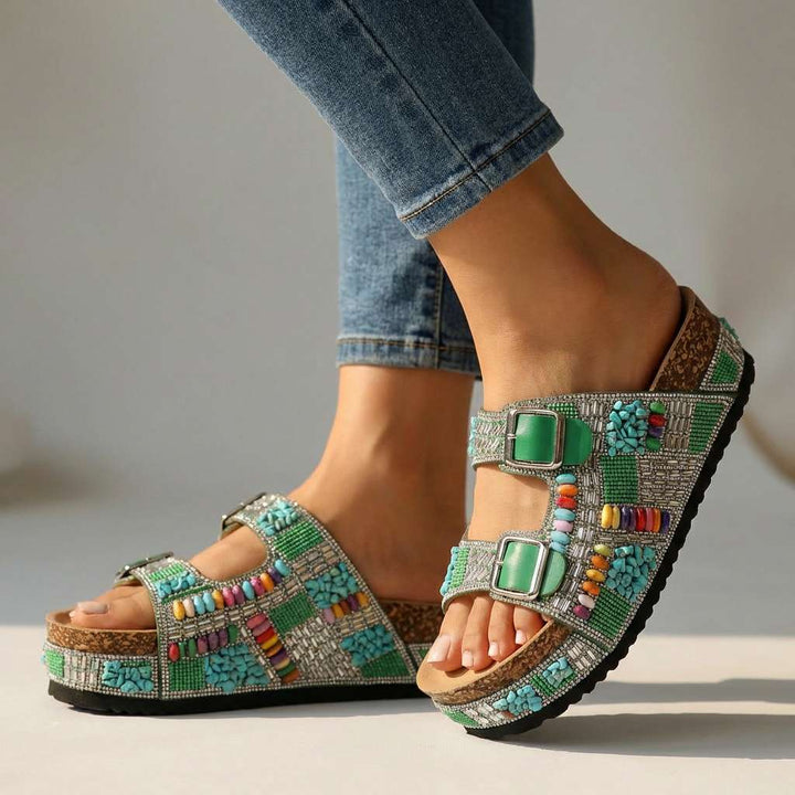Samantha Beaded Platform Slides