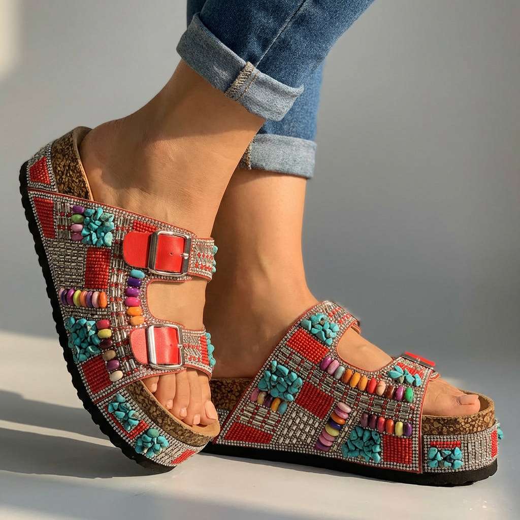 Samantha Beaded Platform Slides