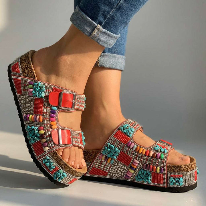 Samantha Beaded Platform Slides