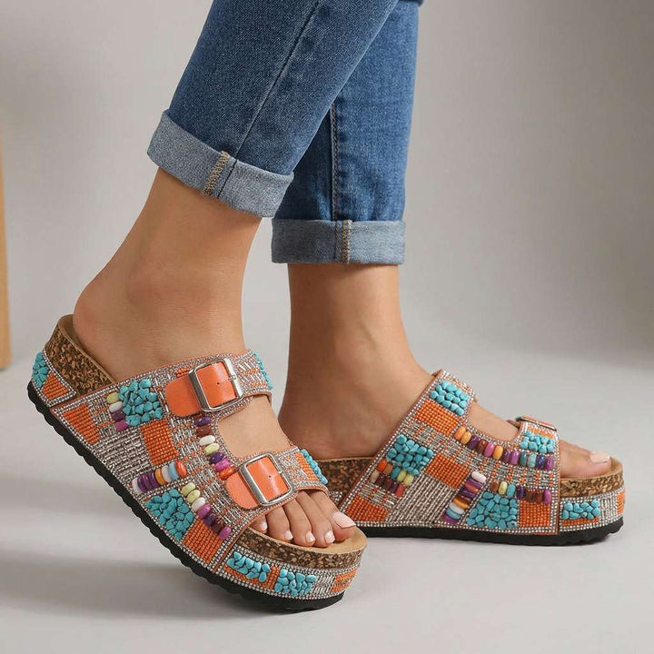 Samantha Beaded Platform Slides