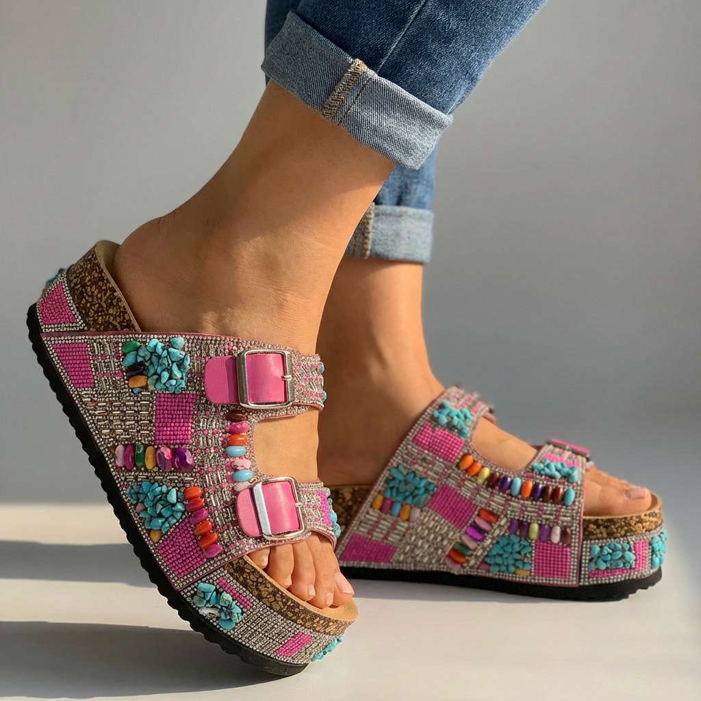 Samantha Beaded Platform Slides