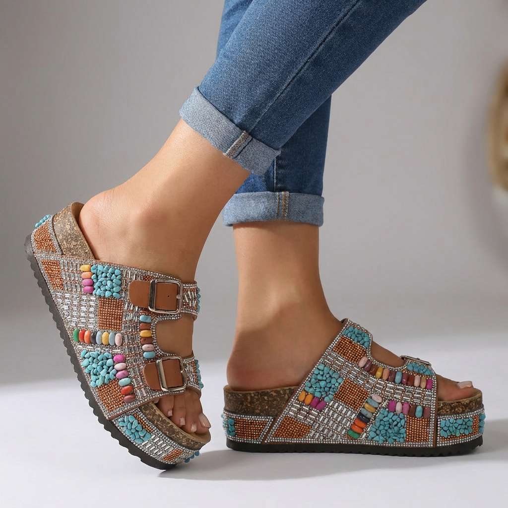 Samantha Beaded Platform Slides