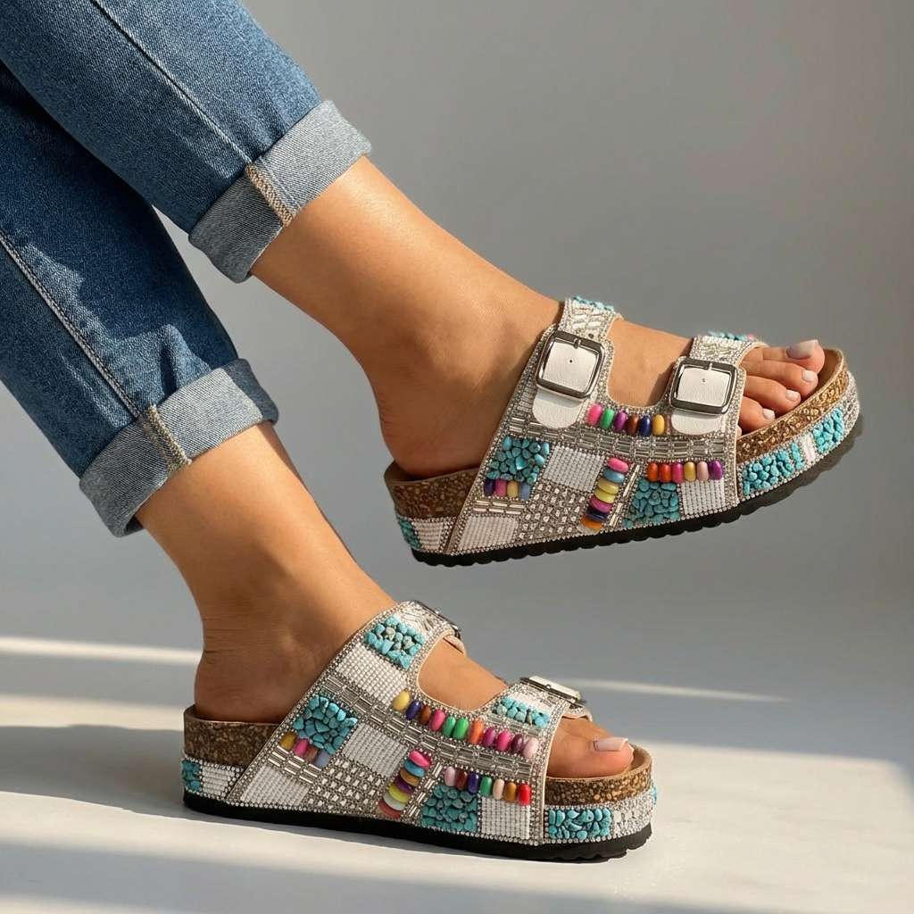 Samantha Beaded Platform Slides