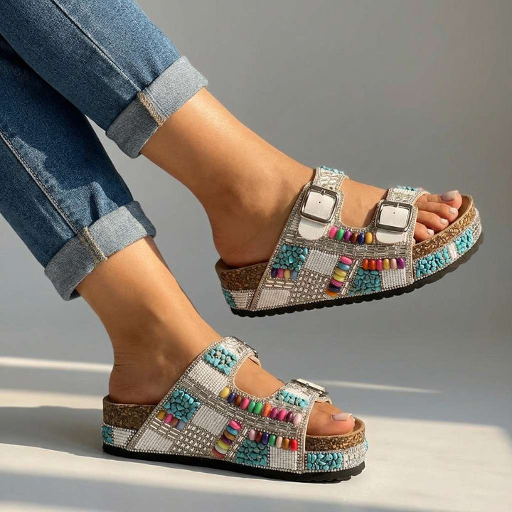 Samantha Beaded Platform Slides