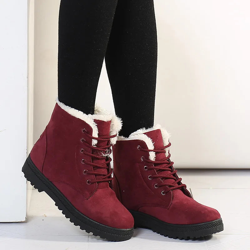 Freya | Women's Cozy Ankle Winter Boots -No match - Color:Red;Size:35