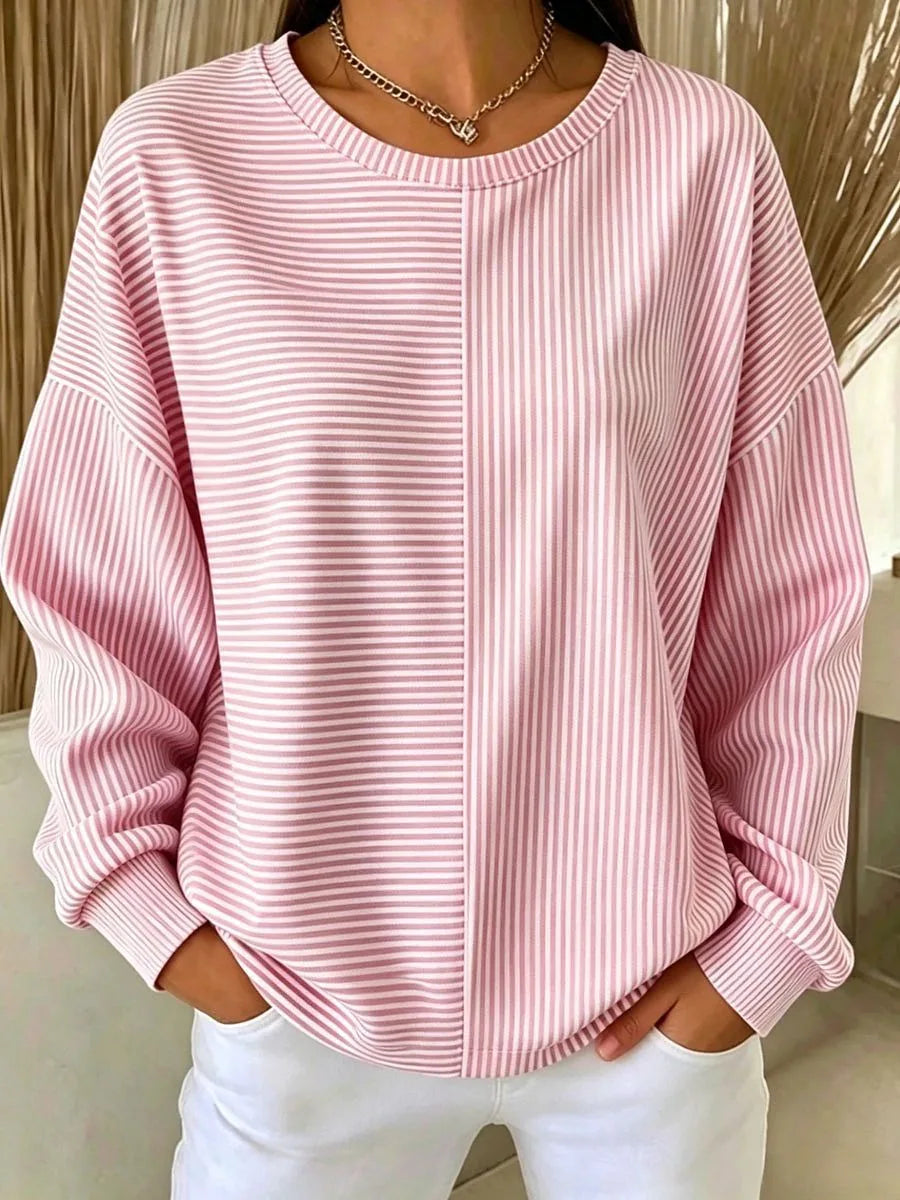 Gabriella | Women's Relaxed Striped Sweatshirt - Size:XS;Color:Pink