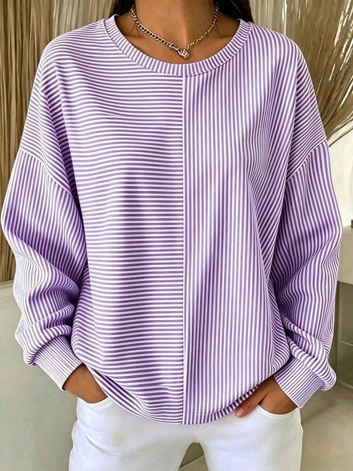 Gabriella | Women's Relaxed Striped Sweatshirt - Size:XS;Color:Purple