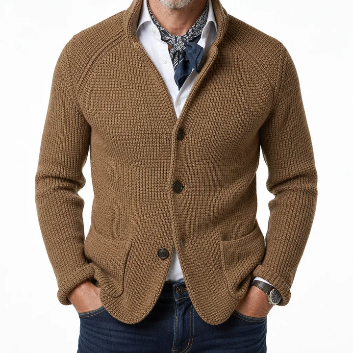 Garrison Stand Collar Cardigan - Color:Beige;Size:S
