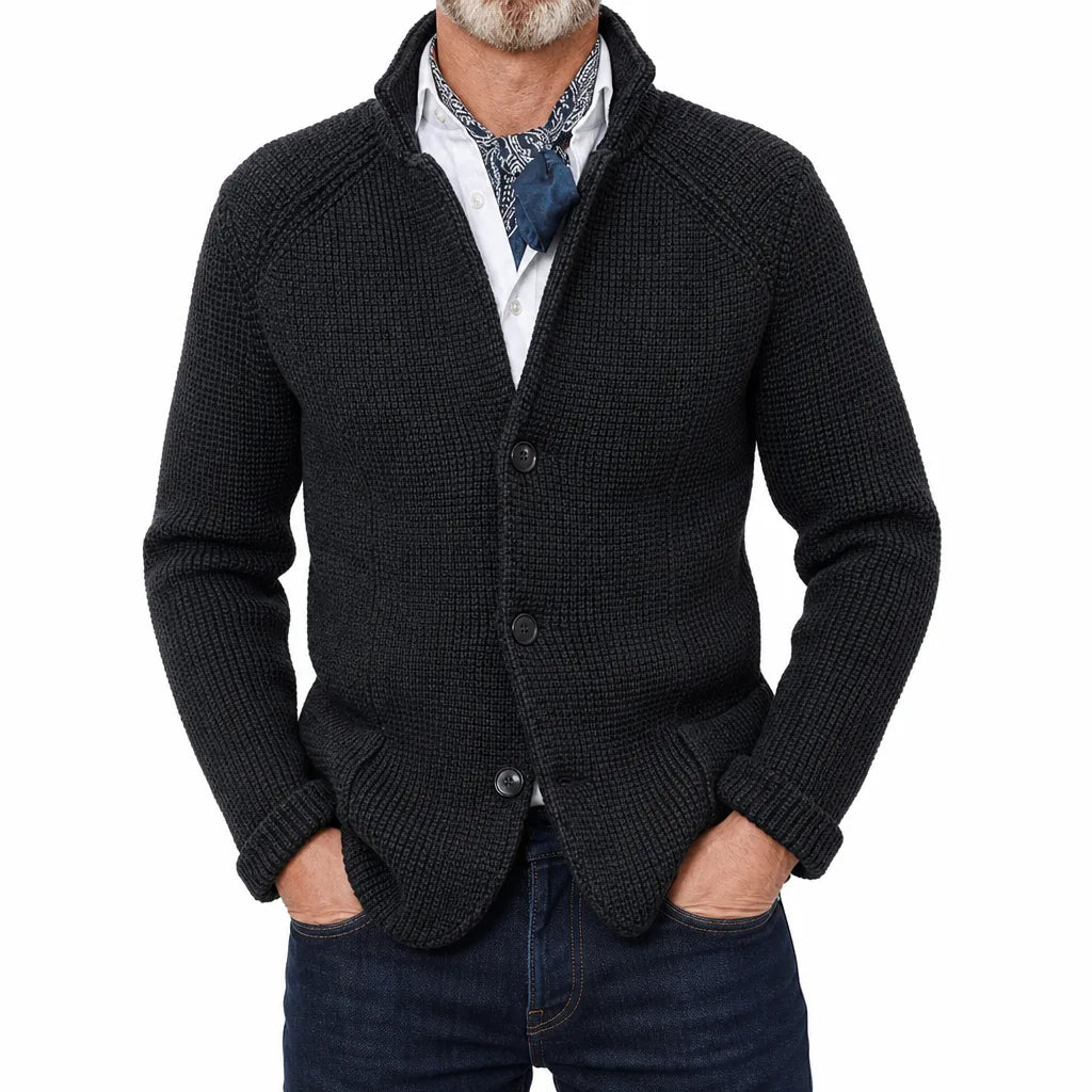 Garrison Stand Collar Cardigan - Color:Black;Size:S