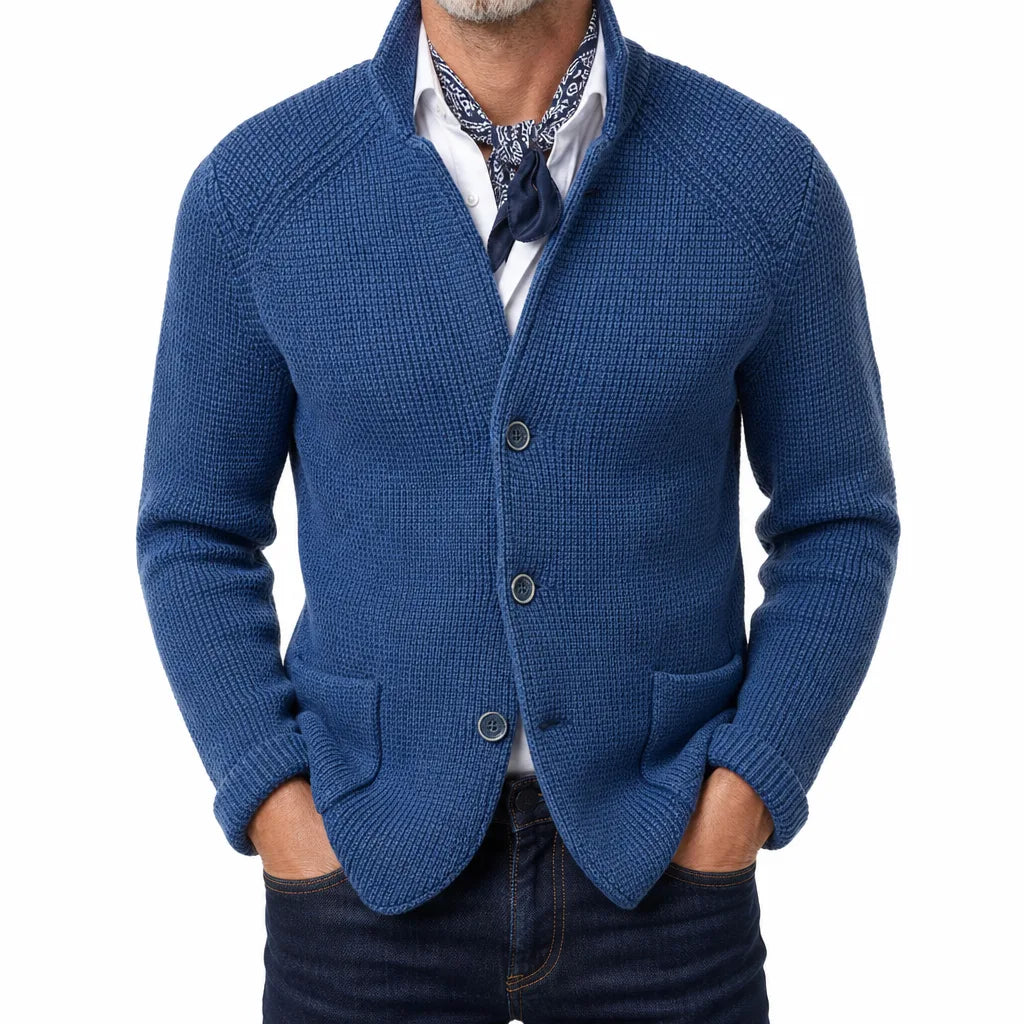 Garrison Stand Collar Cardigan - Color:Blue;Size:S