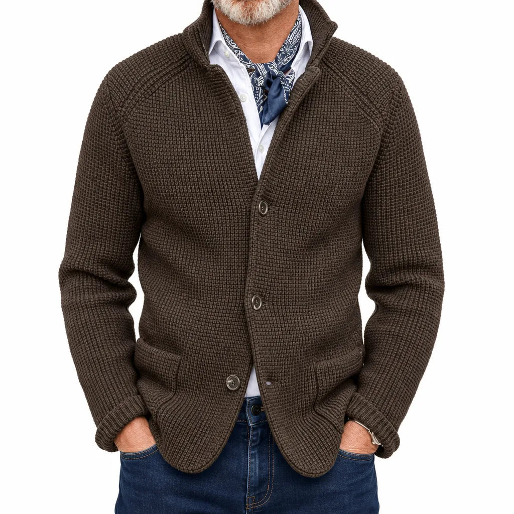 Garrison Stand Collar Cardigan - Color:Brown;Size:S