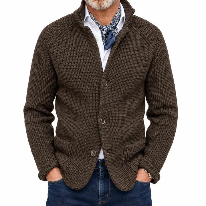 Garrison Stand Collar Cardigan - Color:Brown;Size:S