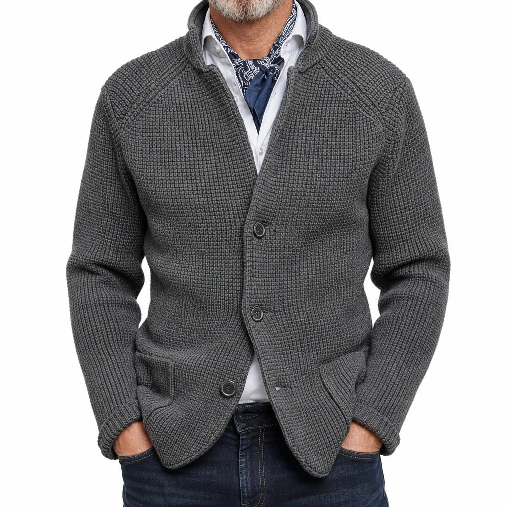 Garrison Stand Collar Cardigan - Color:Gray;Size:S
