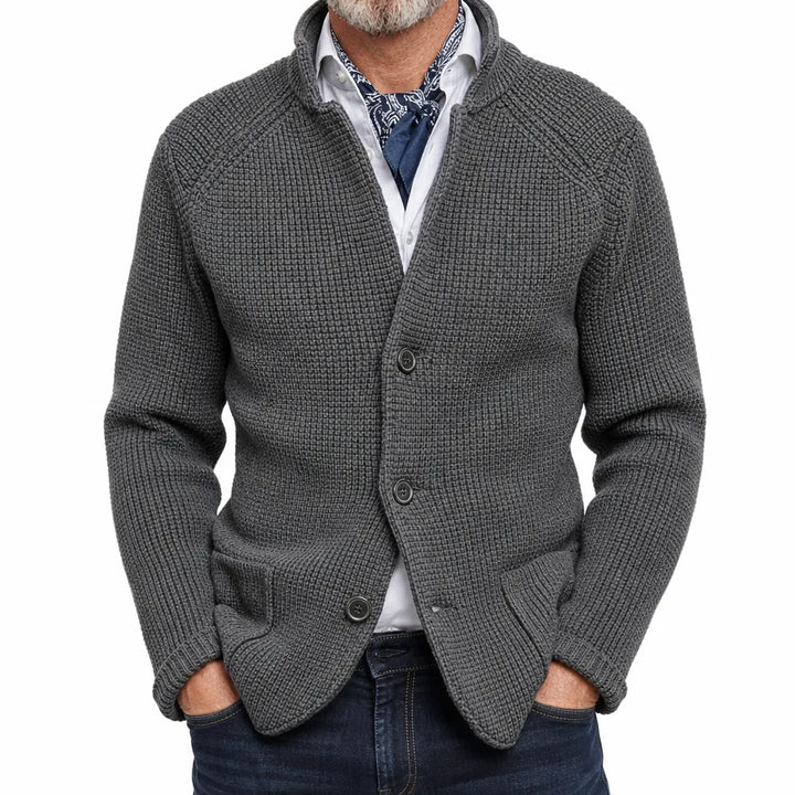 Garrison Stand Collar Cardigan - Color:Gray;Size:S