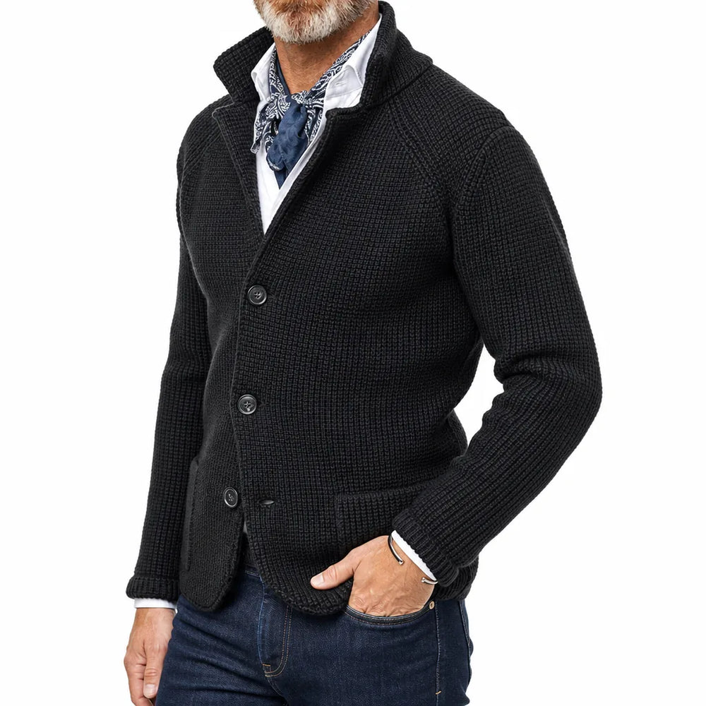 Men's Black Garrison Stand Collar Cardigan