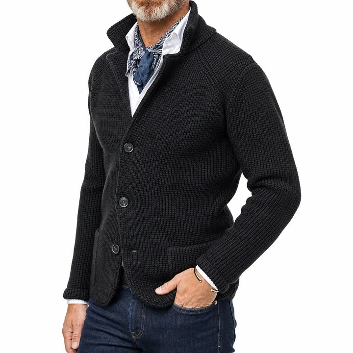 Men's Black Garrison Stand Collar Cardigan