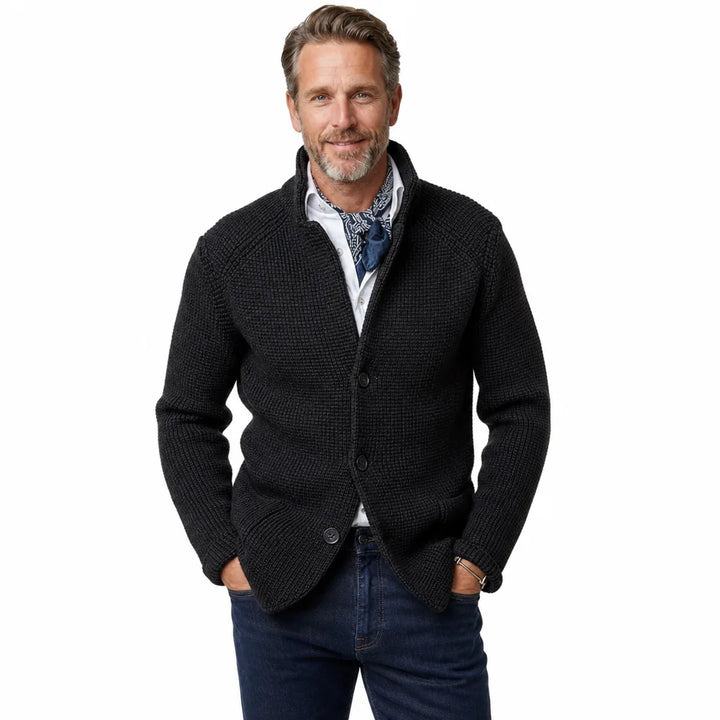 Men's Black Garrison Stand Collar Cardigan