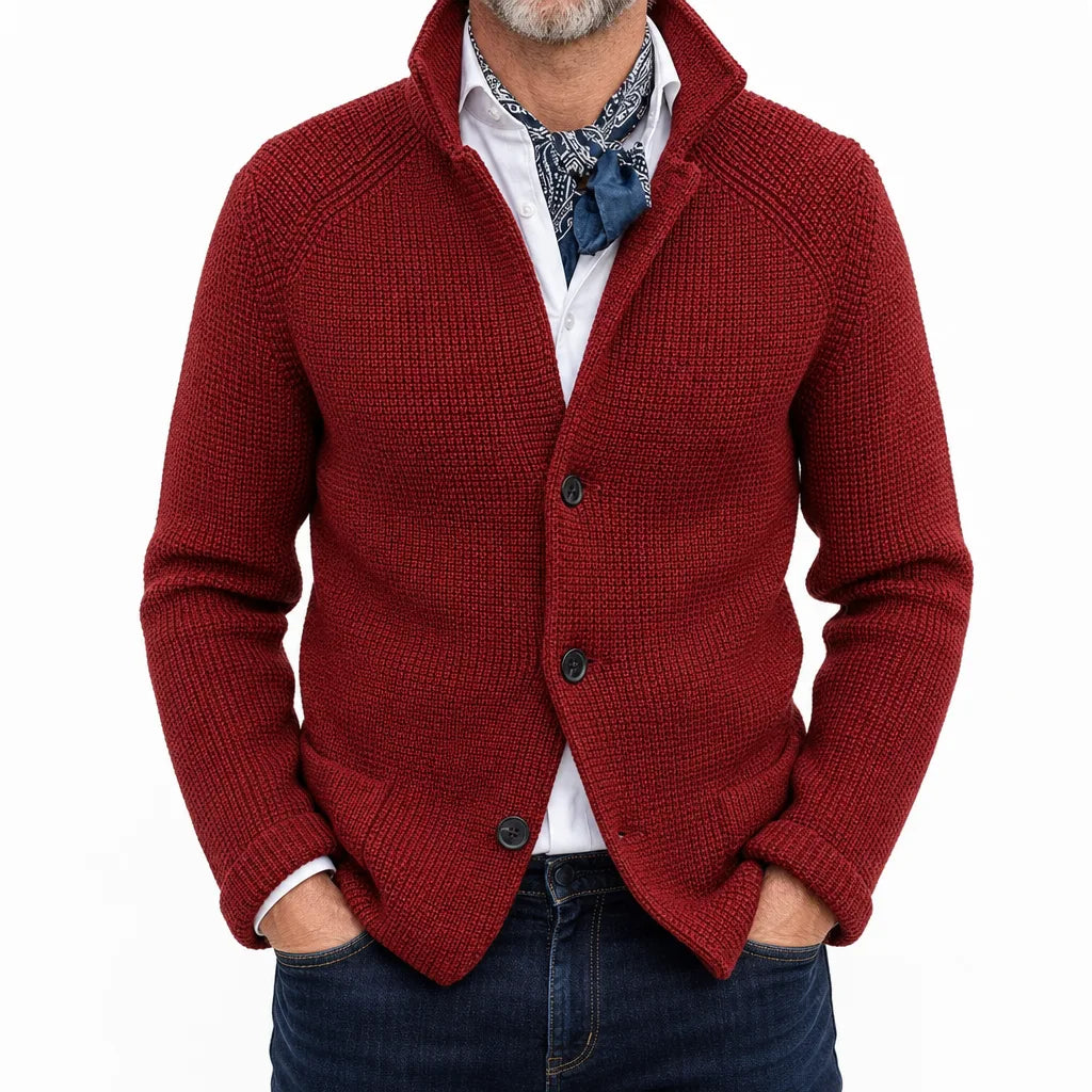 Garrison Stand Collar Cardigan - Color:Red;Size:S