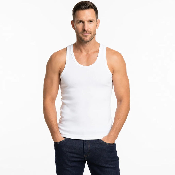 Men's White Heath Cotton Tank Top