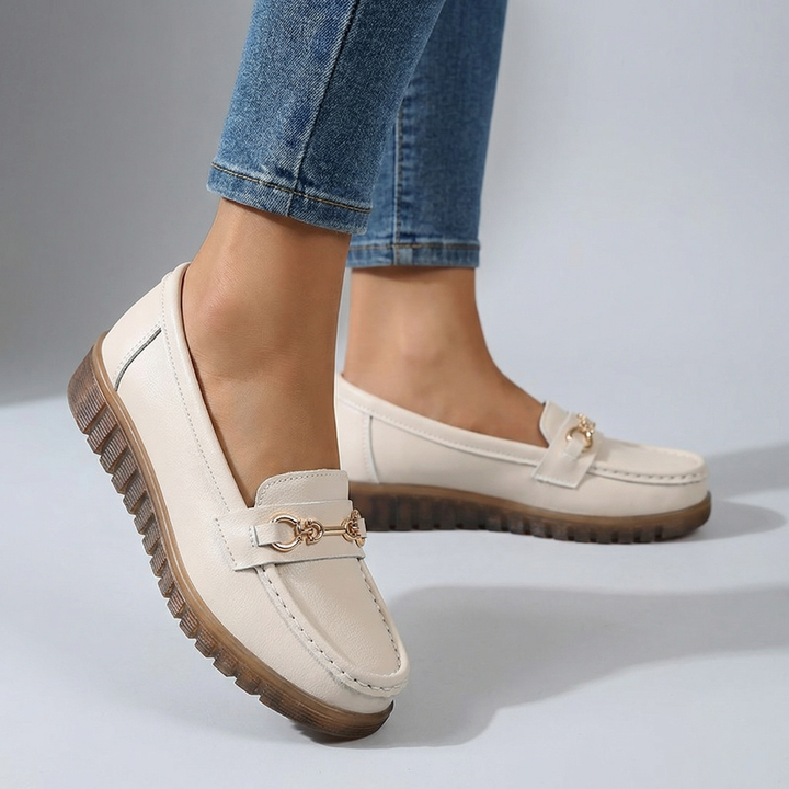 Elara Leather Buckle Loafers