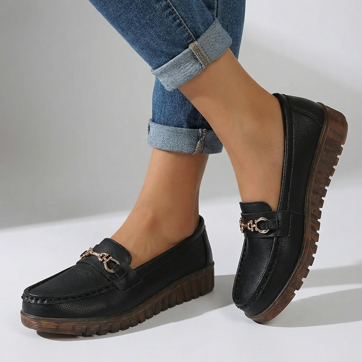 Elara Leather Buckle Loafers