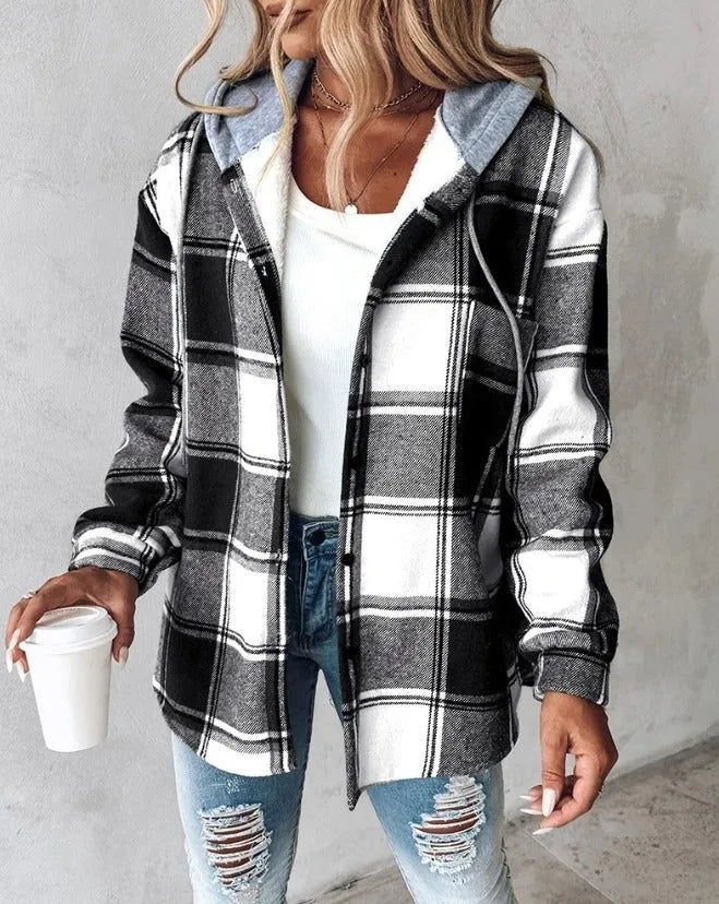 Genevieve | Women's Cozy Flannel Hoodie  - Color:Black;Size:XS