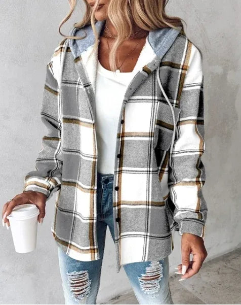 Genevieve | Women's Cozy Flannel Hoodie  - Color:Gray;Size:XS
