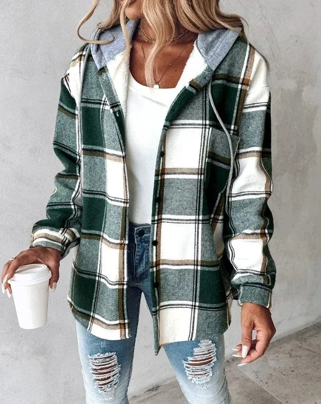 Genevieve | Women's Cozy Flannel Hoodie  - Color:Green;Size:XS