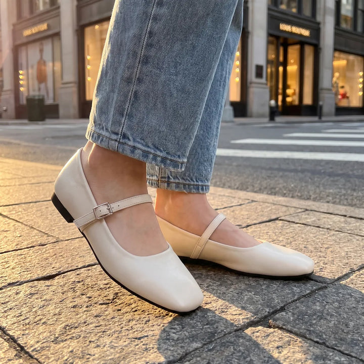 Women's Beige Ledger Low Heel Mary Janes