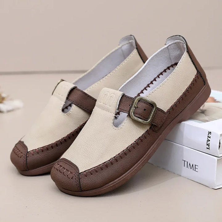 Genevieve | Women's Orthopedic Mary Jane Flats - Color:Beige;Size:38