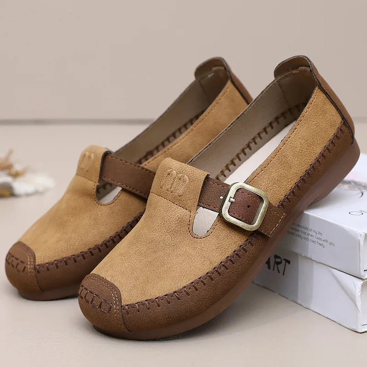 Genevieve | Women's Orthopedic Mary Jane Flats - Color:Brown;Size:38