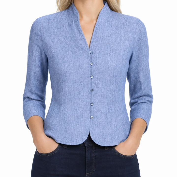 Genevra Linen Button Jacket - Color:Blue;Size:XS