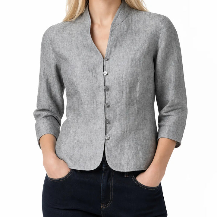 Genevra Linen Button Jacket - Color:Gray;Size:XS