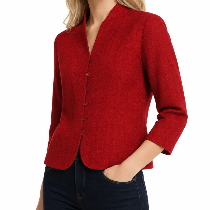 Women's Red Violet Cropped Button Jacket