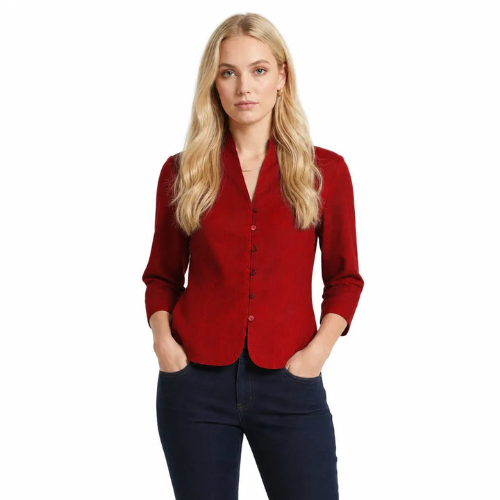 Women's Red Violet Cropped Button Jacket