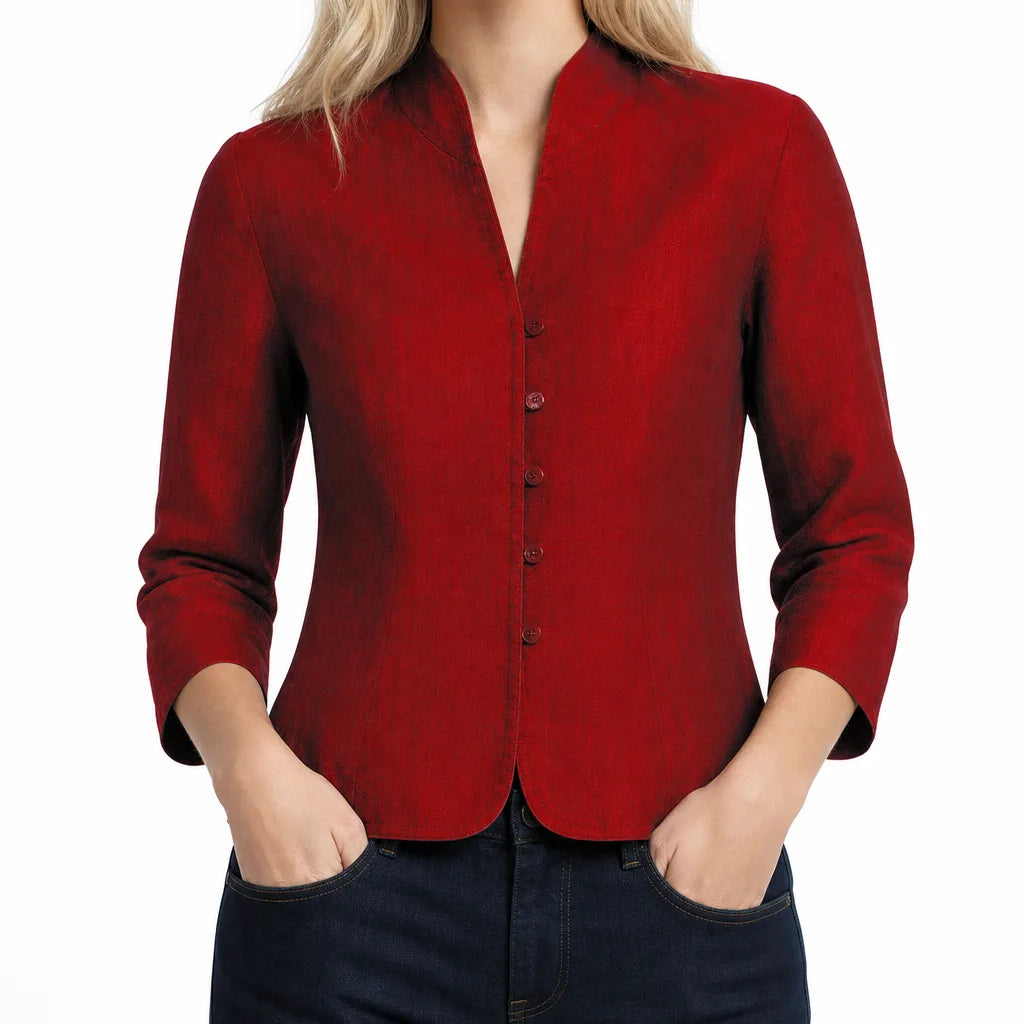Genevra Linen Button Jacket - Color:Red;Size:XS