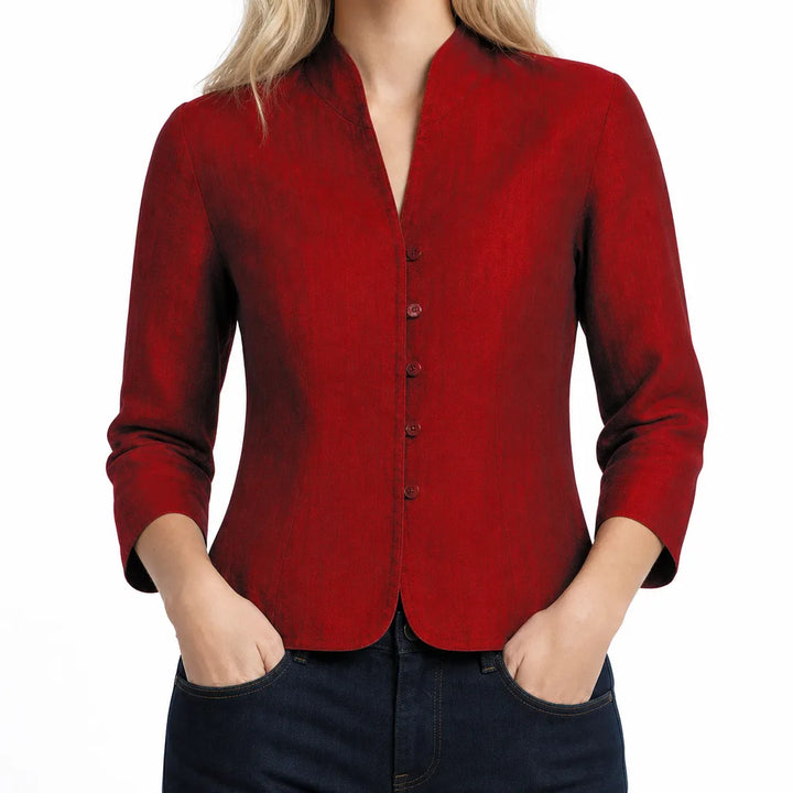 Genevra Linen Button Jacket - Color:Red;Size:XS