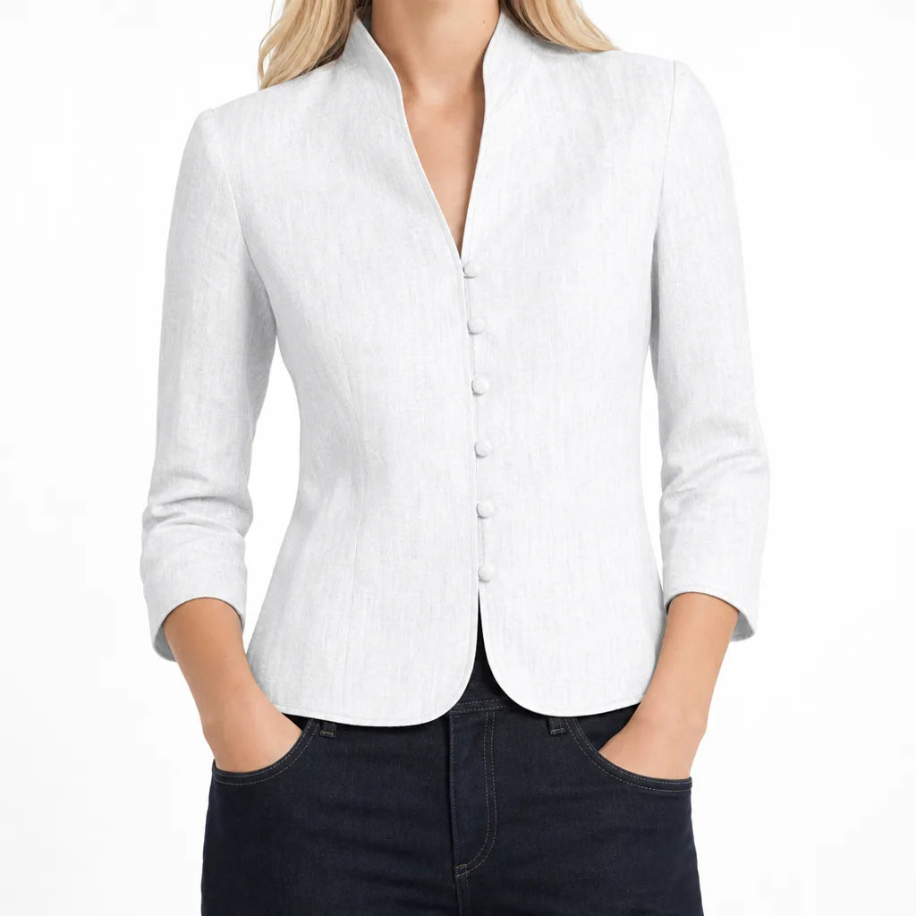 Genevra Linen Button Jacket - Color:White;Size:XS