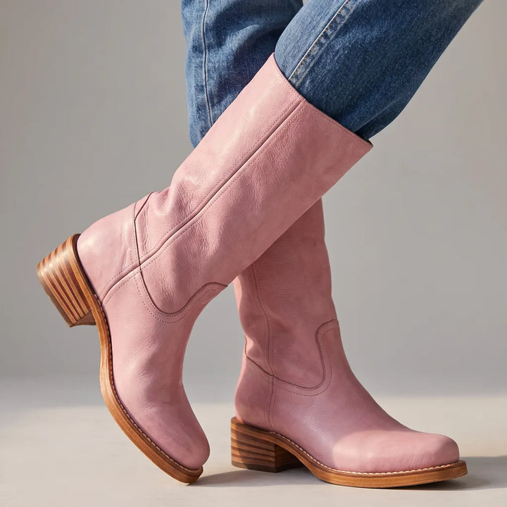 Georgiana | Womens Mid-Calf Fall Boots - Color:Pink;Size:38