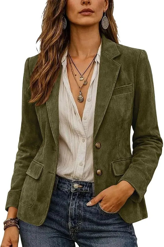 Georgina | Women's Suede Classic Blazer - Size:XS;Color:Army Green