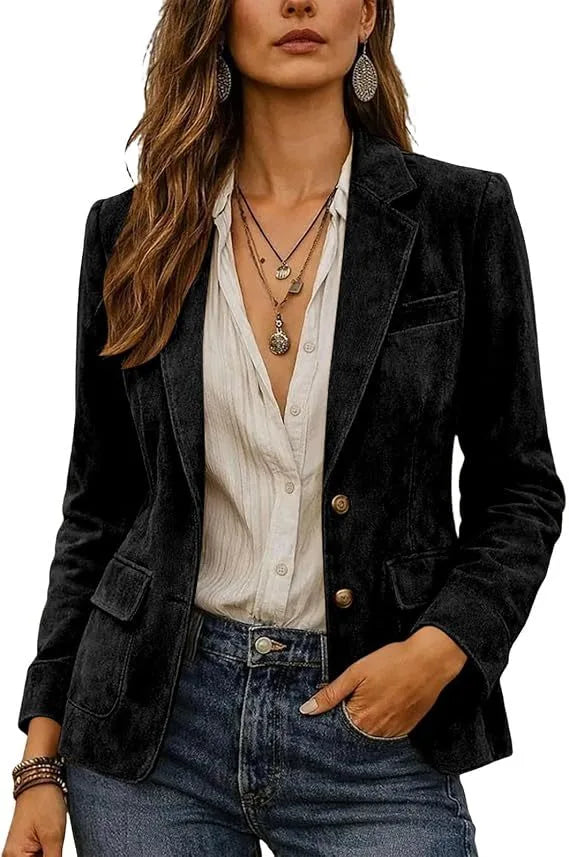Georgina | Women's Suede Classic Blazer - Size:XS;Color:Black