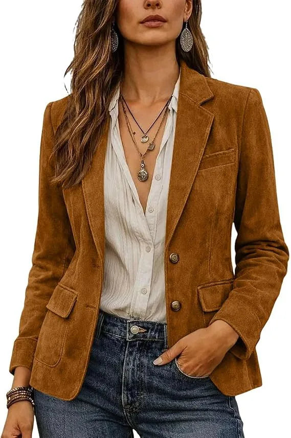 Georgina | Women's Suede Classic Blazer - Size:XS;Color:Caramel